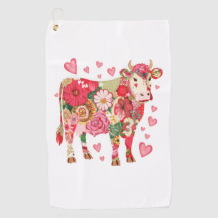 Floral Cow Png, Cute Cow Design Png Golf Towel