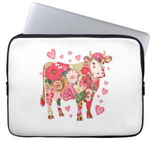 Floral Cow Png, Cute Cow Design Png Laptop Sleeve