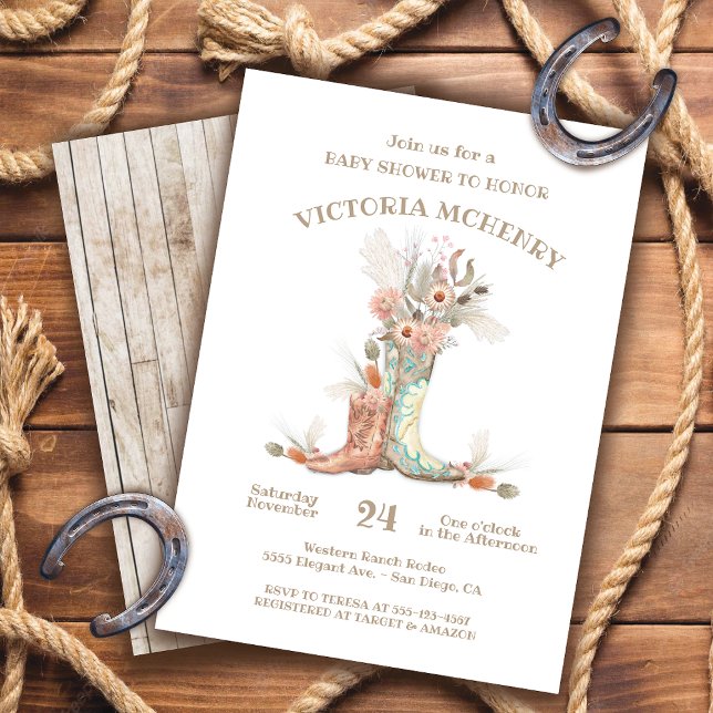 Floral Cowboy Boots Baby Shower Invitation (Creator Uploaded)