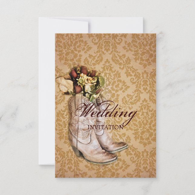 floral cowboy boots western country wedding invitation (Front)