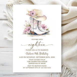 Floral Cowgirl Boots and Hat 18th Birthday Party Invitation