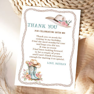 Floral Cowgirl Boots and Hat Birthday Thank You Card