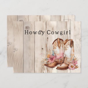 Floral Cowgirl Boots Ivory Faux Wood Personalised  Postcard
