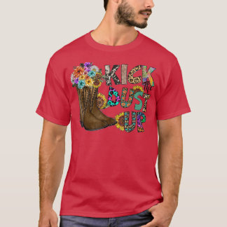 Floral Cowgirl Boots Kick Dust Up Sunflower Leopar T-Shirt