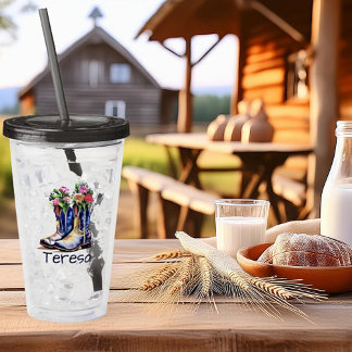 Floral cowgirl boots personalised acrylic tumbler