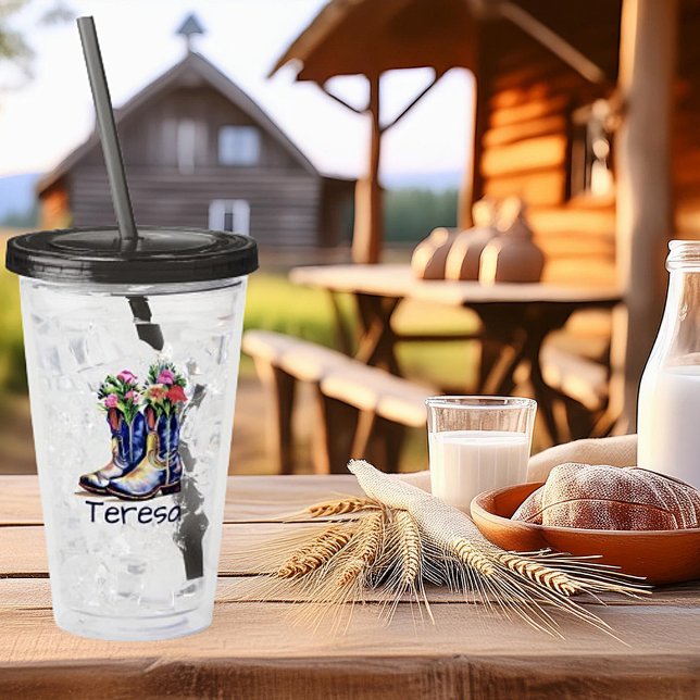Floral cowgirl boots personalised acrylic tumbler (Creator Uploaded)
