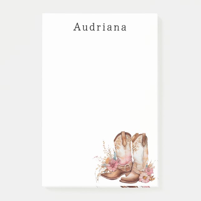 Floral Cowgirl Boots Personalised Name Post-it Notes (Front)