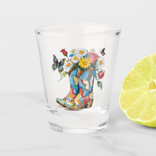 Floral Cowgirl Boots with Daisies & Butterflies Shot Glass