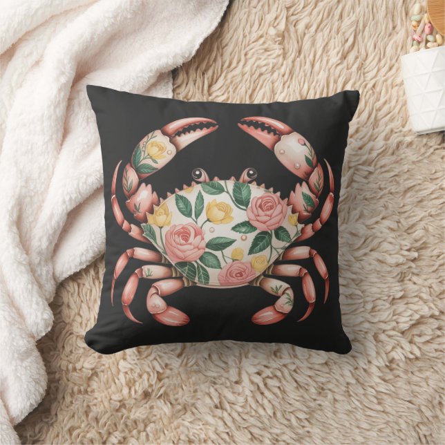 Floral Crab Art Coastal Design  Cushion (Blanket)