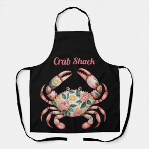 Floral Crab Art Coastal Design Custom Apron