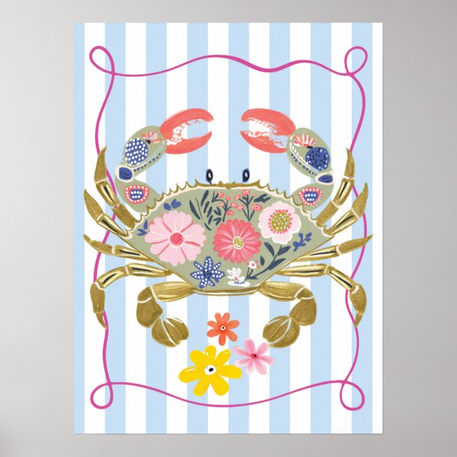 floral crab funky ocean wall art poster (Front)