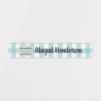 Floral Crayon Aqua Blue Plaid Name Labels