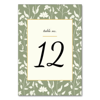 Floral Cream and Sage Green Wedding  Table Number
