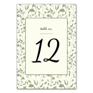 Floral Cream and Sage Green Wedding Table Number