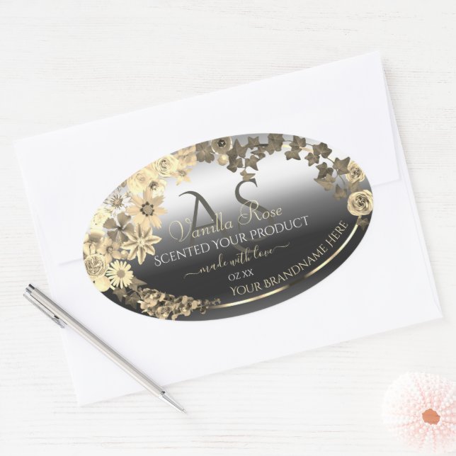 Floral Cream Silver Product Labels with Monogram (Envelope)