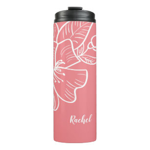 Floral Create Your Own Name Botanical Coral Drink Thermal Tumbler
