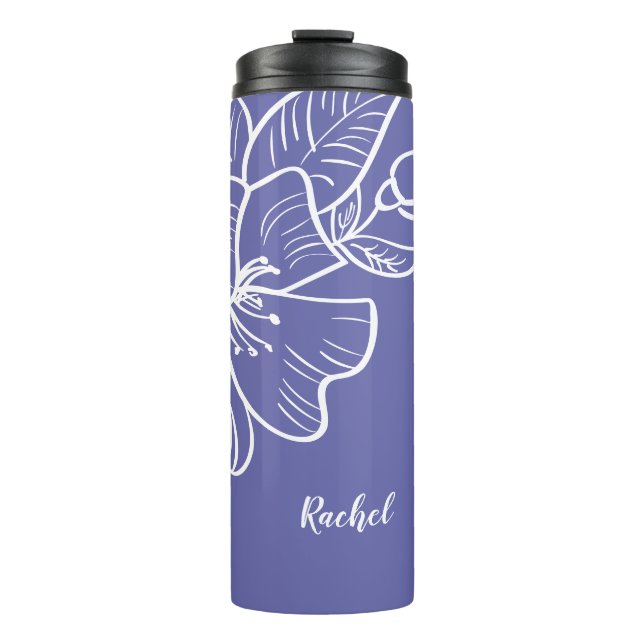 Floral Create Your Own Name Botanical Periwinkle Thermal Tumbler (Front)