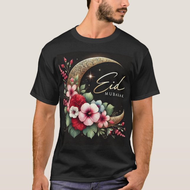 Floral Crescent Eid Mubarak Mens Tshirt (Front)