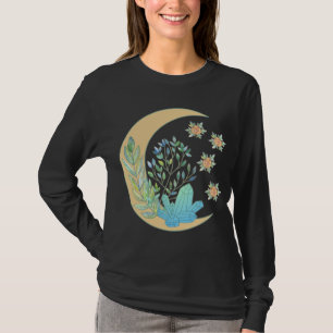Floral Crescent Moon Healing Crystal Garden Witch T-Shirt