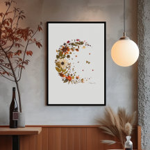 Floral Crescent Moon l Pressed Flower Artwork