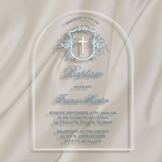  floral crest | Baptism Acrylic Invitations (Creator Uploaded)