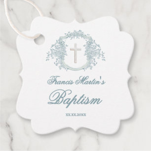 floral crest   Baptism Favour Tags