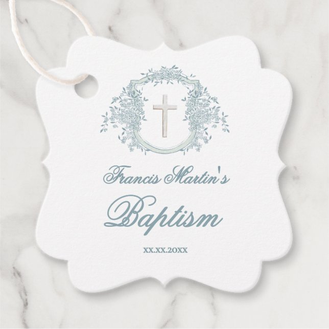 floral crest | Baptism Favour Tags (Front)
