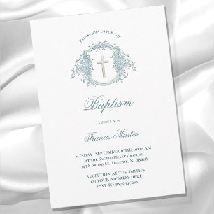 floral crest Baptism Invitation