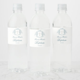 floral crest   Baptism Water Bottle Label