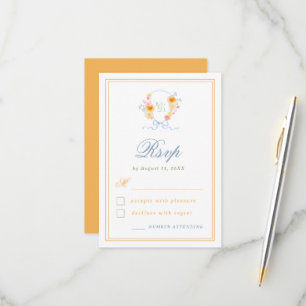 Floral Crest Bow Monogram Spring Wedding RSVP Card