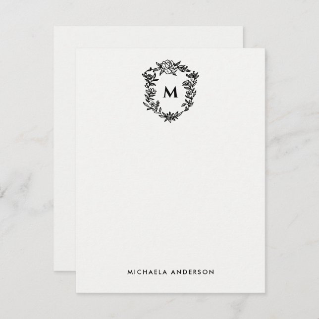 Floral Crest Elegant Monogram & Name Card (Front/Back)