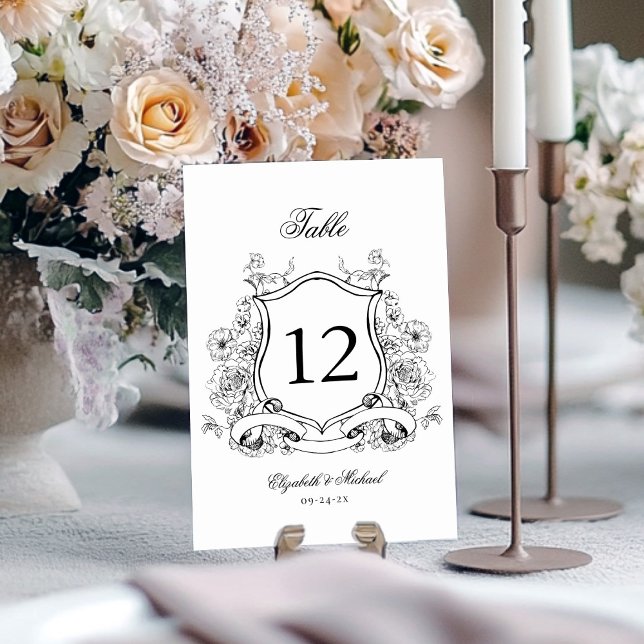 Floral Crest Elegant Victorian Wedding Table Number (Creator Uploaded)