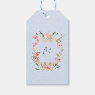 Floral Crest Monogram Blue Gift Tags