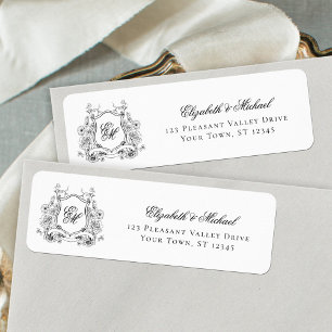 Floral Crest Monogram Wedding Return Address