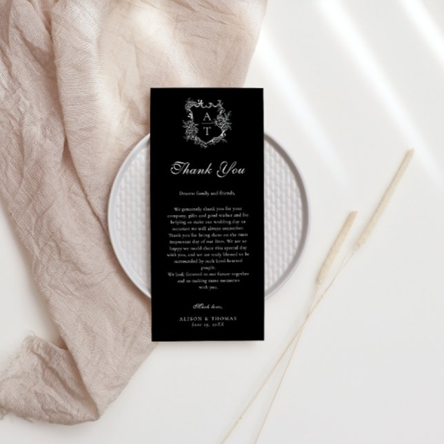 Floral Crest Monogram Wedding Thank You Place Card (Creator Uploaded)
