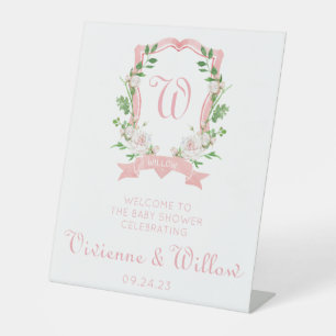 Floral Crest Shower Welcome Pedestal Sign
