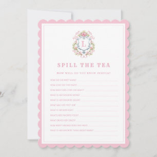 Floral Crest   Spill the Tea   Bridal Shower Game Invitation