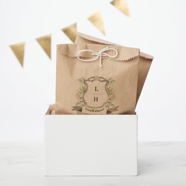 Floral Crest Watercolor Monogram Wedding Favour Bags (Party)