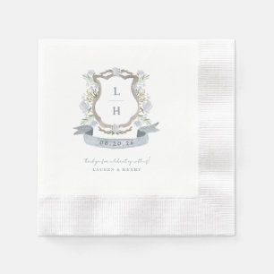Floral Crest Watercolor Monogram Wedding Napkin