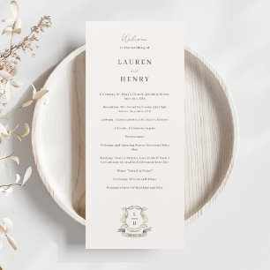 Floral Crest Watercolor Monogram Wedding Programme