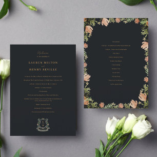 Floral Crest Watercolor Monogram Wedding Programme