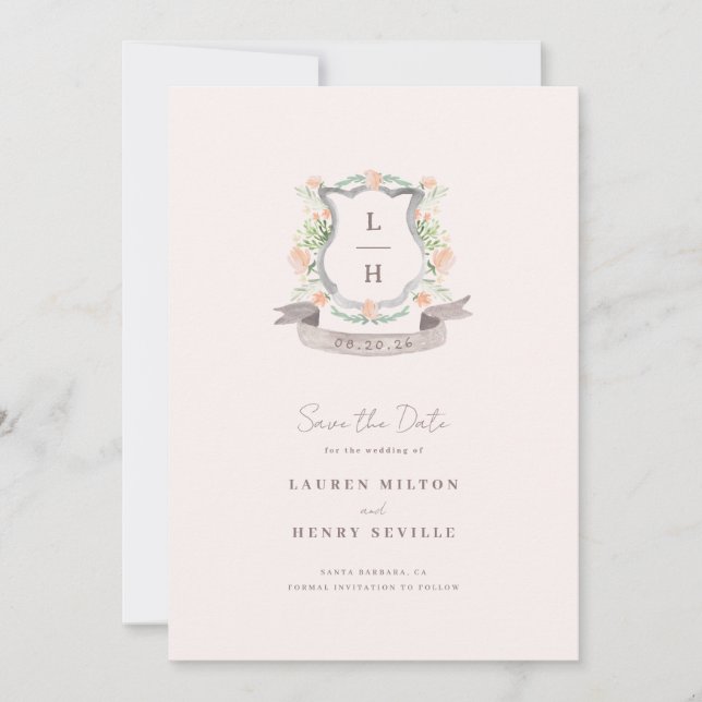 Floral Crest Wedding Save The Date (Front)