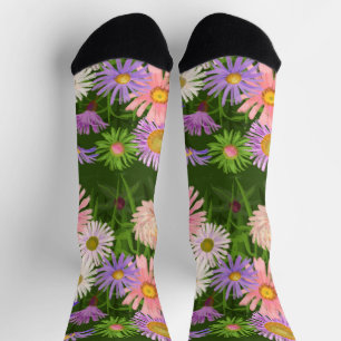 Floral crew socks pink asters