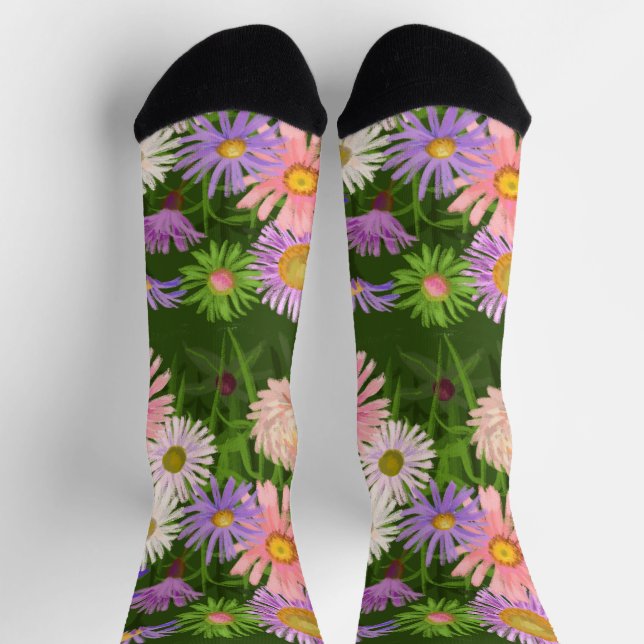 Floral crew socks pink asters  (Top)