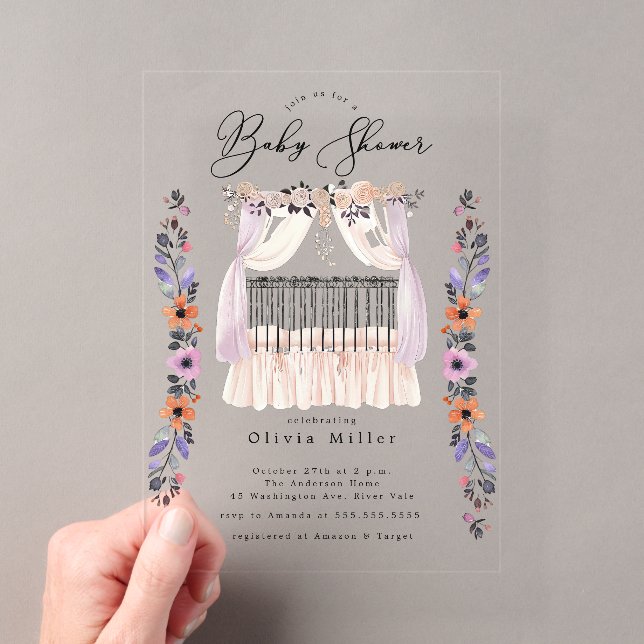 Floral Crib Baby Shower Invitation (Insitu (Handheld))