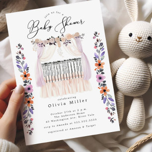 Floral Crib Baby Shower Invitation