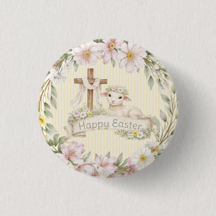 Floral Cross and Lamb   Happy Easter 3 Cm Round Badge