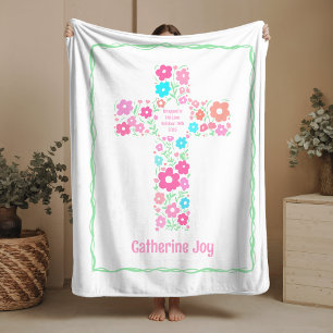 Floral Cross Baptism Baby Blanket Christening Gift
