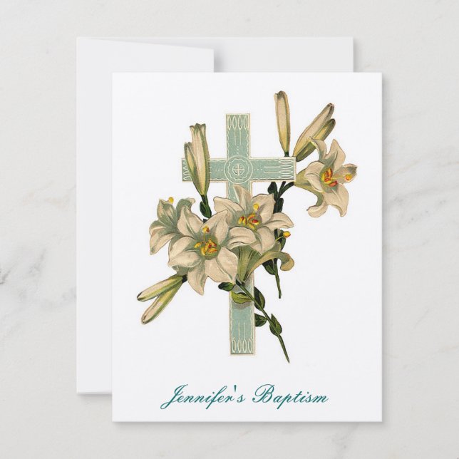 Floral Cross Baptism Invitation (Front)