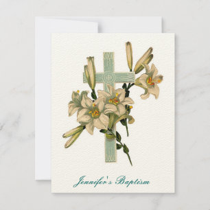 Floral Cross Baptism Invitation